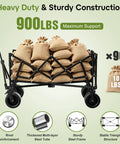 Beefy 49 Inch Folding Wagon Cart Heavy Duty 900 Lb Capacity With 300L Extra Large Cargo Space All Terrain Wheels With Brakes
