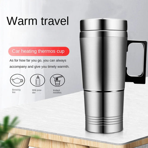 Portable 12V And 24V Car Kettle With Leakproof Stainless Steel Interior Fast Auto Heater for brewing tea or coffee.