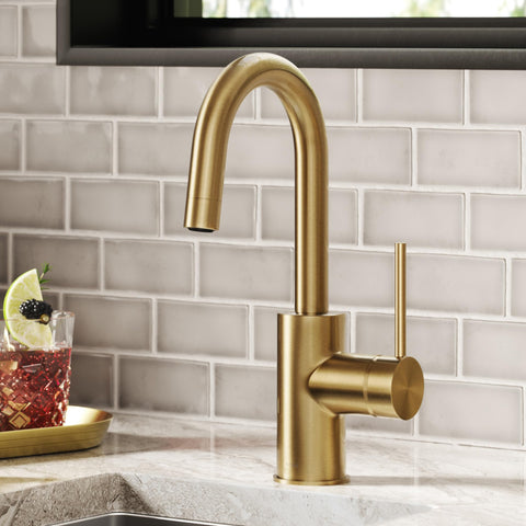 Oletto Single Handle Kitchen Bar Faucet With QuickDock Top Mount Install No Fuss In Spot Free Antique Champagne Bronze Finish