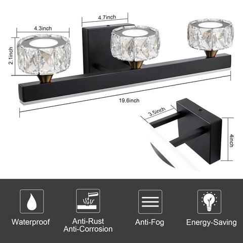 30 Inch Black And Gold Vanity Lights Over Mirror With 360 Degree Rotatable LED Sconces, Dimmable 14W, anti-rust features
