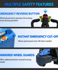 Heavy Duty 4400 Lb Capacity Electric Pallet Jack With Dual Safety System And Emergency Reverse Switch, showcasing emergency reverse button and armored wheel guards.