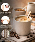 Top Shelf 1000 Piece Heavy Duty Birchwood Coffee Stirrers No Fuss wooden stir stick in coffee cup with beans.