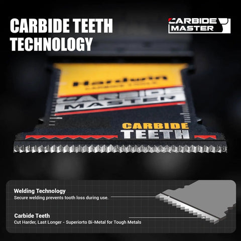 Close-up of Kickass Carbide Oscillating Multi Tool Blades 3 Pack showcasing carbide teeth technology for cutting metals.