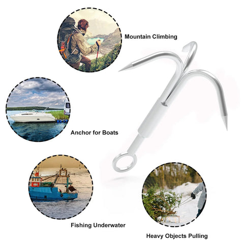 Three Size Stainless Steel Grappling Hook Set With Three Claws For Anchor Retrieval And Outdoor Use