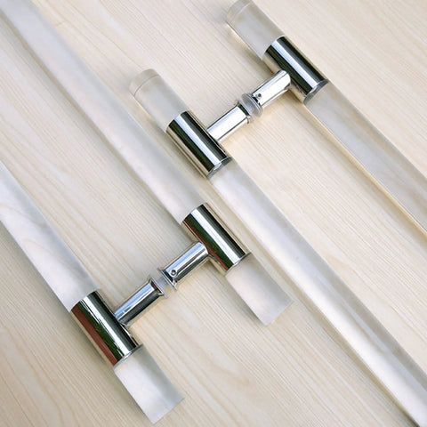 Clear Acrylic Push Pull Door Handle Set For Double Sided Use On Shower Barn Hotel And Patio Doors With Easy Installation No Fuss Durable Replacement Kit And All Hardware Included