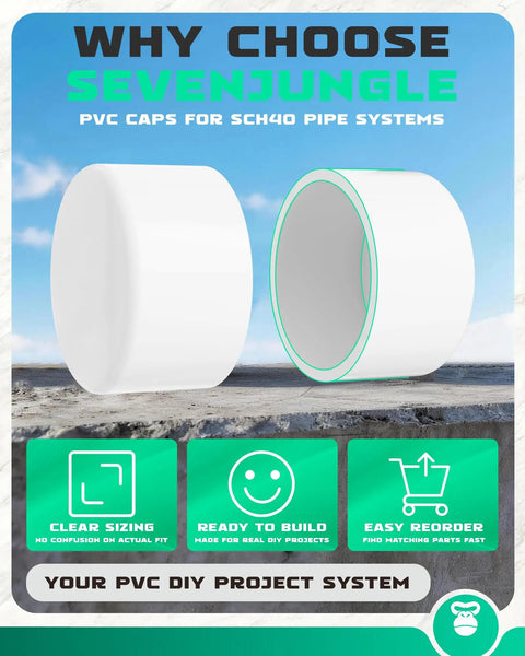 Heavy Duty 2 Inch PVC End Cap Fittings Pack, 10 Count Socket End Plugs for DIY Projects, Schedule 40 Coupling Adapters displayed