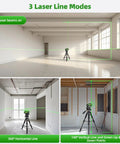 Dead Nuts True Self Leveling Green Laser Level Tough Cross Line Tool with 360 degree horizontal beam in action on job site.
