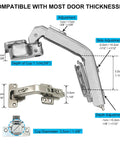 135 Degree Bi Fold Blind Corner Cabinet Hinges Full Overlay Face Frame Concealed Soft Close Hardware Two Pack detailed measurements and adjustments.