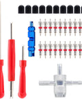Ultimate Tire Valve Removal Kit With 20 Valve Cores And 10 Caps 4 Way Valve Tool And Core Remover Set display