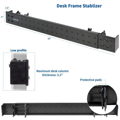 Rock Solid Universal Steel Desk Stabilizer Bar Clamp On That Stops Side To Side Wobble For Sit To Stand Desks Expands From 36 To 61.6 Inches