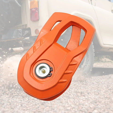 Snatch Block 55,000 LBS Heavy Duty Winch Pulley For Synthetic Rope Or Steel Cable, Off Road Recovery Tackle Block For Trucks ATVs UTVs And Tractors, Universal Orange on a vehicle tire