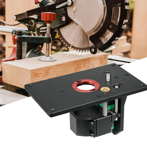 Rock Solid Aluminum Router Lift Plate With Dead On Height Adjustment Easy Swap For 65Mm Motor Routers under saw setup on wood.