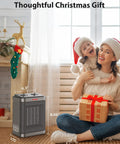 Heat Up Fast PTC Ceramic Space Heater With Thermostat 3 Modes No Fuss Compact Desk Heater with family by Christmas tree