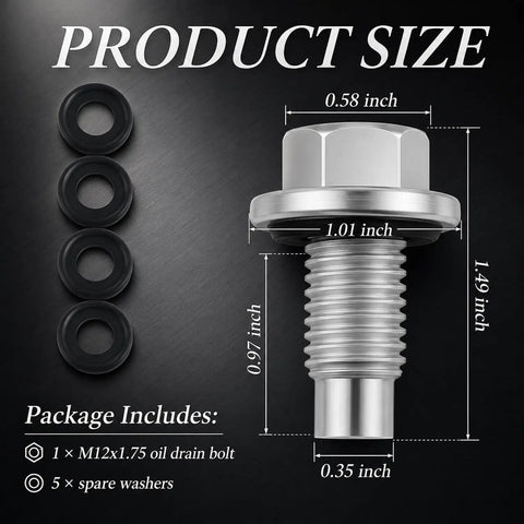 Premium M12 Oil Drain Plug Kit With Five Gaskets Fits Chevy GMC Ford Lincoln Zinc Plated Engine Oil Bolt Replacement For EJ7Z6730A And More Perfect Fit And Heavy Duty Leaks To Stop, M12x1.75 size
