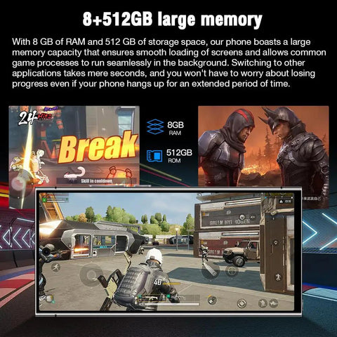 Crisp 6.8 Inch 5G Unlocked Android Cell Phone With S Pen 8GB Ram 512GB Storage Smartphone displaying gaming performance.