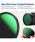 67mm Circular Polarizing Filter With 30 Layer Nano Coatings shown on camera and in hand, showcasing ultra slim CPL design