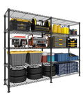 Built Like A Tank 5 Tier Adjustable Metal Shelving Unit Heavy Duty Wire Storage Rack filled with tools and bins for garage use.