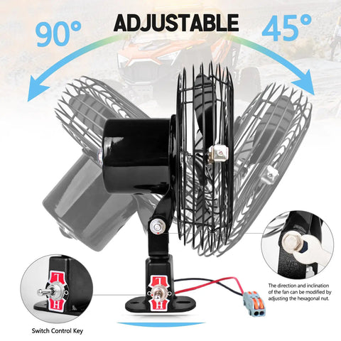 Adjustable Overhead 6 Inch UTV Cooling Fan With 12V Power For Roll Cage Mount Fits Polaris RZR Can Am Maverick X3 Honda Talon Kawasaki SXS