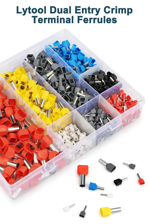 All Purpose Wire Ferrule Kit For 8 To 22 AWG 750 Piece Dual Bootlace Ferrules Set with assorted ferrules in a transparent box