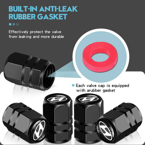 5 Pack Aluminum Alloy Tire Valve Stem Caps For Hyundai Elantra Sonata Tucson Santa Fe Genesis Equus Azella Cars, Anodized Black