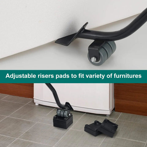 Heavy Duty Metal Furniture Lifter Tool With Three Wheels And Four Raise Blocks For Moving Sofas Refrigerators And Washers
