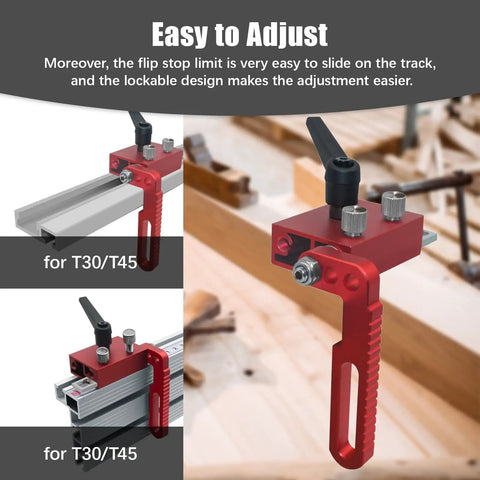 Rock Solid Aluminum T Track Stop Block For Table Saw Push Block Hella Tight Fit T30 T45 T Slot Rail Jig, easy to adjust mechanism