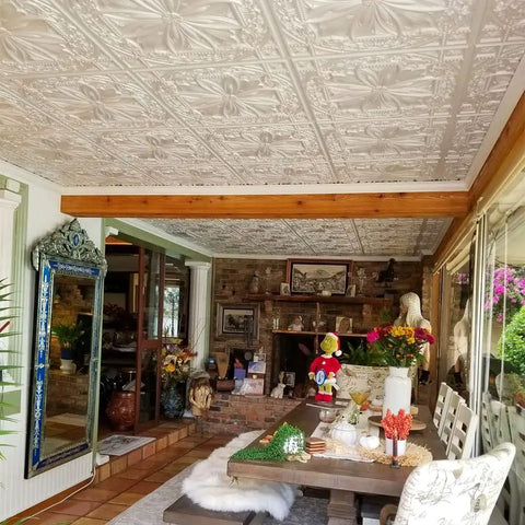 Stylish room with Dope 2x2 PVC Ceiling Tile Set For Easy Makeover Lay In Or Glue Up Patina Finish