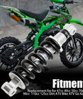 Beefy Rear Shock Absorber And Suspension Spring For Gas Scooters Electric Bikes Mini Motorcycles Dirt Bikes ATVs And Pocket Bikes With 190mm Length And 1200Lb Capacity Heavy Duty Replacement shown with a green dirt bike