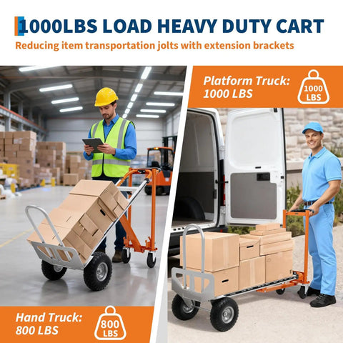 All In One 4 In 1 Convertible Aluminum Hand Truck With 1000 LB Capacity in use at warehouse and van loading