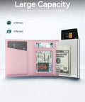 Open view of AirTag Friendly Slim Wallet For Women With Front Pocket Ultra Thin Trifold Card Holder Anti Theft Minimalist Premium Leather