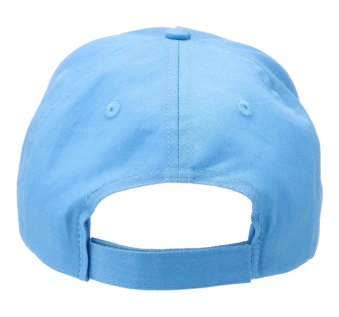 Back view of Light Blue Printed Baseball Hat For Outdoor Adventures And Travel Adjustable Five Panel Cap For RV Camping And Nature Enthusiasts