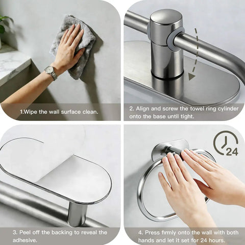 Installation guide of Self Adhesive Towel Ring for Bathroom No Drill Stainless Steel Brushed Nickel Stick On Wall Hand Towel Holder