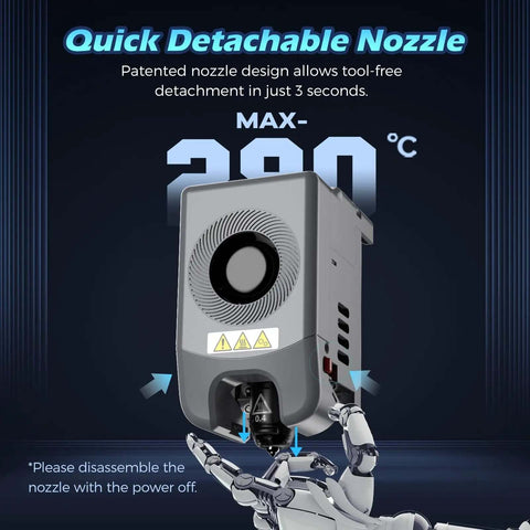 Beefy High-Flow Nozzle for Stable High-Speed Printing, Adventurer 5M Pro 0.25mm, Quick-Detachable 3S Hotend shown in silver