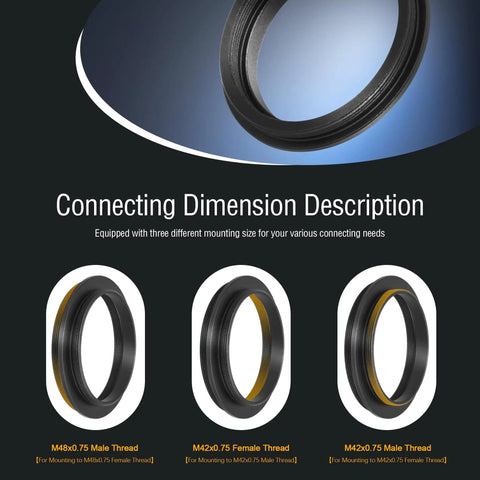 Rock Solid All Metal M48 To M42 Telescope Adapter 0.75 Pitch Aluminum Anodized Thread Description with Dimension Options