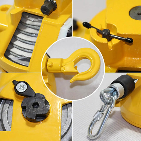 Adjustable Retractable Spring Balancer For Tool Holding In Industrial Settings 1.5m Aluminum Alloy Wire Supports 1 to 3kg Weight Range Easy Height Lock Reduces Fatigue And Boosts Safety With Heavy Duty Overhead Tool Holder, yellow hook close-up
