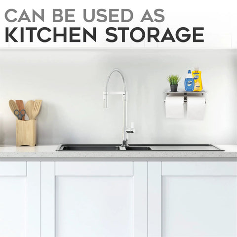 Two In One Bathroom Organizer Lifesaver Dual Toilet Paper Holder With Built In Shelf next to kitchen sink