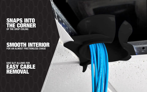 Stingray Drop Ceiling Cable Clip, Ultra Durable Plastic Construction, Smooth Interior For Frictionless Runs, Snaps Into Corner