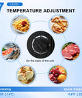 Compact 2.1 Cubic Foot Upright Freezer Featuring Precision Temperature Controls showing temperature dial with food options.