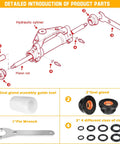 Hydraulic Steering Cylinder Seal Kit With Pin Wrench HS5157 illustration showing seal gland, guide tool, and components.