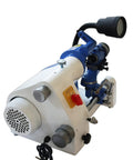 Pro Shop Bench Tool Sharpener And Precision Grinder Adapter Quick Change Post with adjustable dials and mounted light.