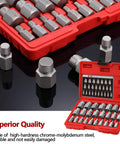 25 Piece Screw Extractor Set With Multi Spline Design For Chrome Moly Bolt Remover in red case
