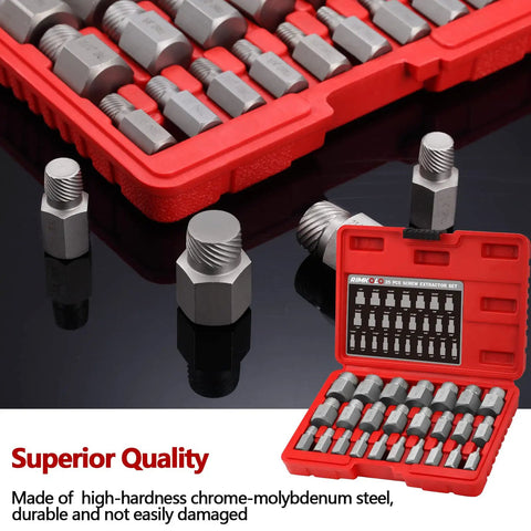 25 Piece Screw Extractor Set With Multi Spline Design For Chrome Moly Bolt Remover in red case