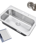 33 By 22 By 9 Inch Top Mount Or Drop In Stainless Steel Single Bowl Kitchen Sink With Strainer And Dish Rack 18 Gauge T304