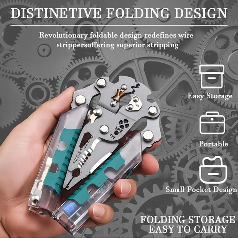18 In 1 Folding Wire Stripper Pliers For DIY Pros held in hand showing distinctive folding design