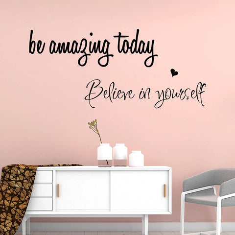Removable Peel And Stick Inspirational Quote Wall Decals Set With Four Motivational Phrases on a pink wall in a room setup.
