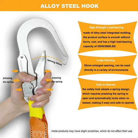 Close-up of hand holding alloy steel hook used in Heavy Duty Fire Escape Ladder With Two Heavy Hooks, 33.1 Feet Emergency Rope Ladder.