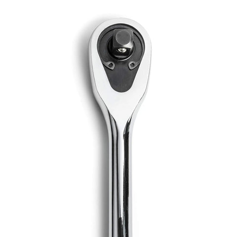 One Quarter Inch Drive 84-Tooth Teardrop Ratchet, 5 Inch Length, Full Polish Chrome Finish, showing enclosed head design