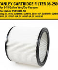 Replacement Vacuum Filter For 5-18 Gallon Wet Dry Shop Vac Easy Install Fits Stanley Models SL18115 SL18116 SL18191P SL18199P
