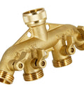 Heavy Duty Brass Hose Splitter 4 Way Garden Connector Three Quarter Inch Durable Hose Adapter With Solid Brass Body Easy Shut Off No Leaks Fits Most Hoses For All Your Yard Watering Needs