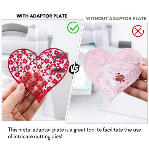 Comparison of heart-shaped dies using the 3 Piece Die Cutting Pad And Shim Set, highlighting clear polycarbonate and stainless plate.